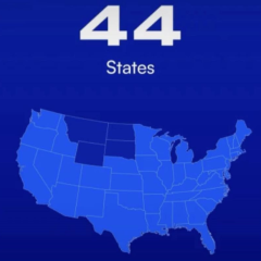 Map of the United States highlighting 44 states where Infinite Power Solar operates.